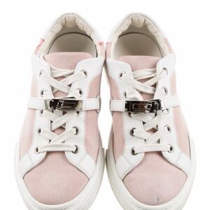 Hermes Pink and White Low-Top Sneakers with Buckle Detail